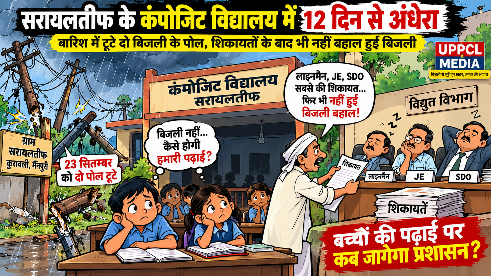 12 दिन से अंधेरे में सरायलतीफ का:कंपोजिट विद्यालय, बिजली विभाग की लापरवाही पर उठे सवाल