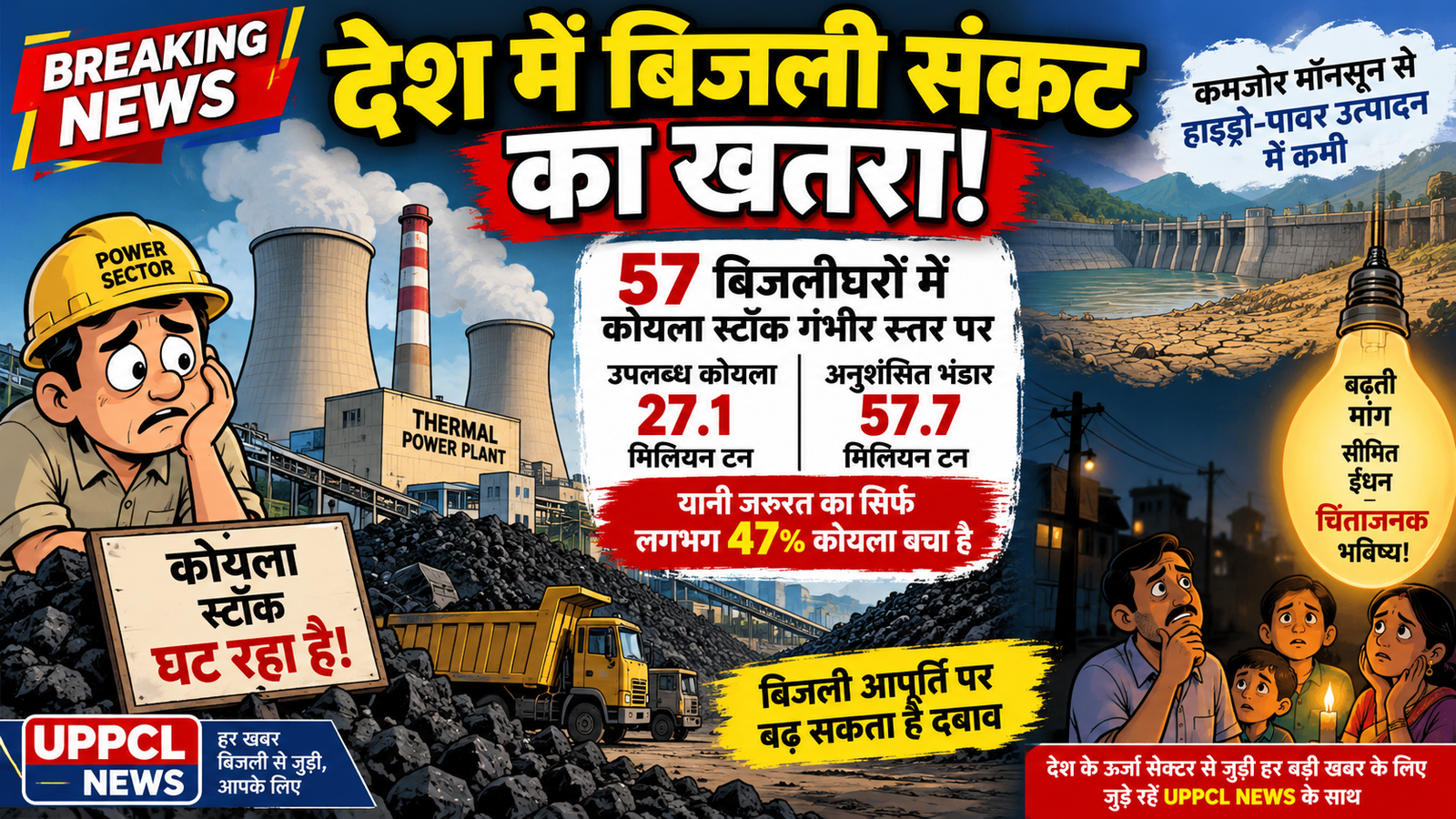🚨 BREAKING NEWS | देश में बिजली संकट का बढ़ा खतरा:कमजोर मॉनसून और घटते कोयला भंडार ने बढ़ाई चिंता
