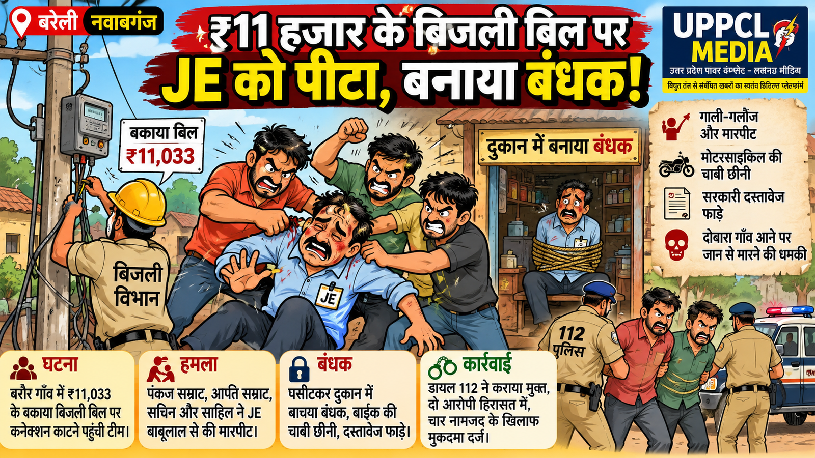 ₹11 हजार का बिजली बिल बकाया, कनेक्शन काटने:पहुंची टीम पर हमला! JE बाबूलाल को पीटकर बनाया बंधक