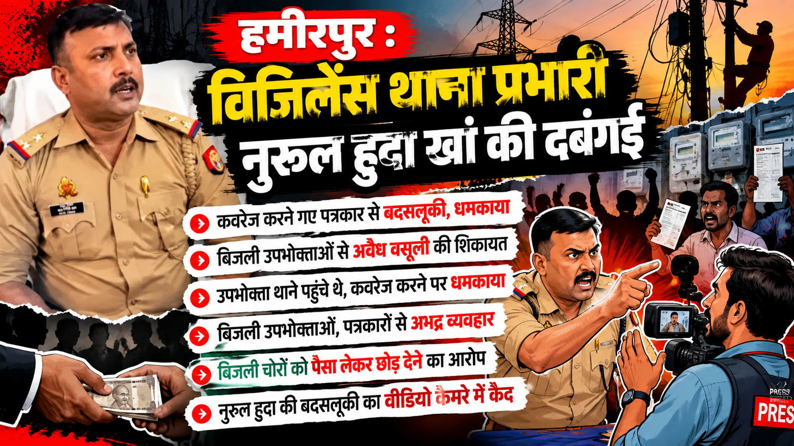 हमीरपुर : विजिलेंस थाना प्रभारी नुरुल हुदा:खां पर पत्रकार से बदसलूकी और धमकाने के आरोप
