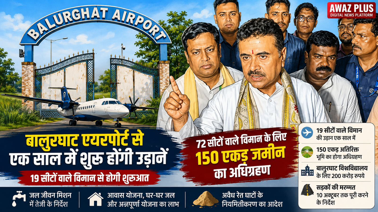 बालुरघाट एयरपोर्ट से जल्द शुरू होंगी उड़ानें, 150 एकड़ जमीन के अधिग्रहण का निर्देश
