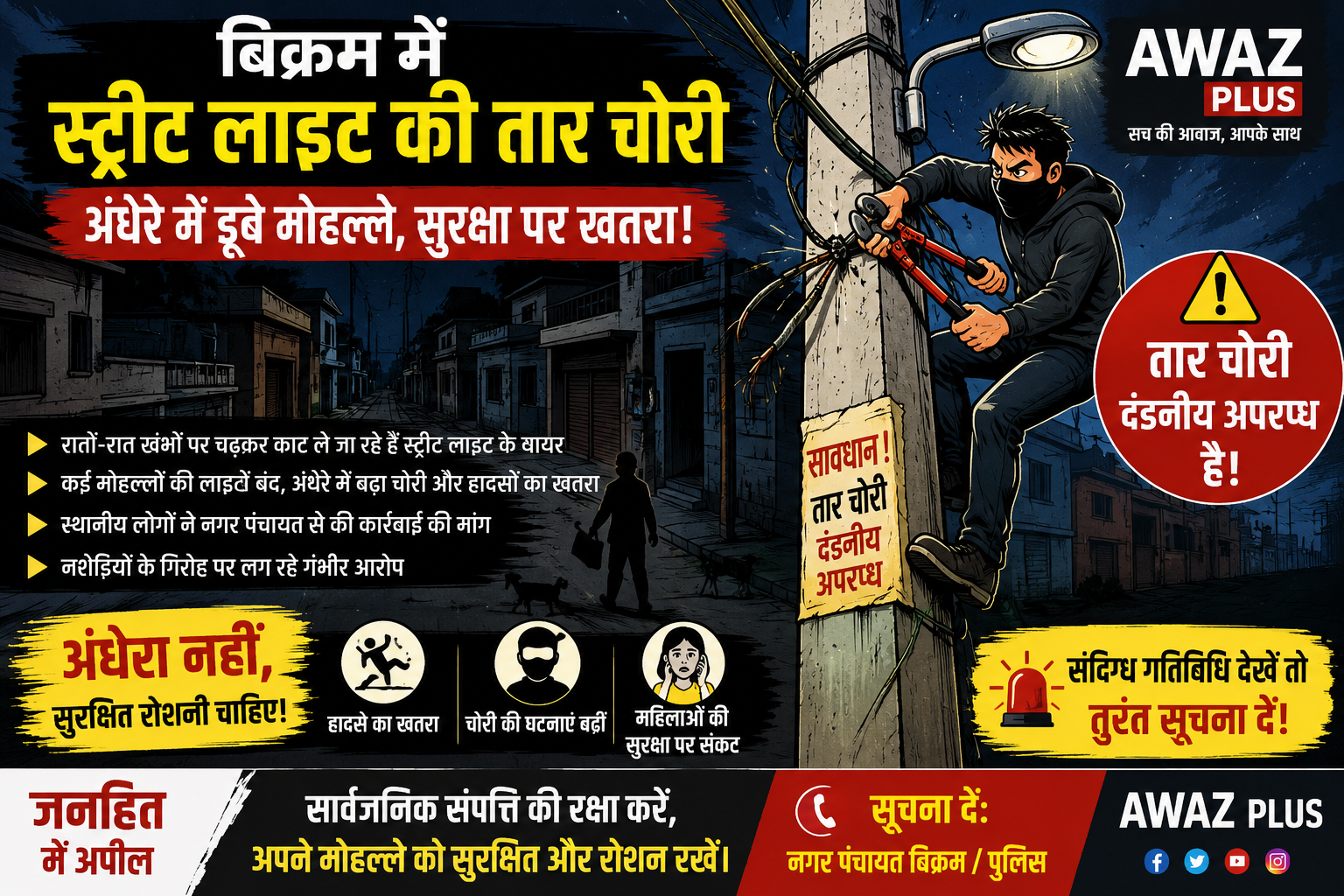 बिक्रम में स्ट्रीट लाइट की तार चोरी से अंधेरे में डूबे मोहल्ले, नशेड़ियों के गिरोह पर आरोप:पटना के बिक्रम में स्ट्रीट लाइट वायर चोरी का आतंक, रातों-रात अंधेरे में डूब रही सड़कें