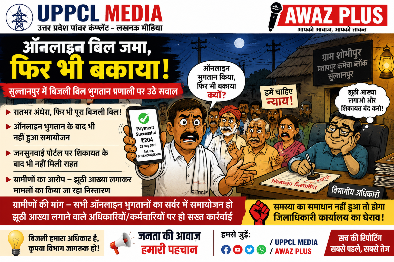 रातभर अंधेरा, फिर भी पूरा बिजली बिल! ऑनलाइन:भुगतान के बाद भी नहीं हुआ समायोजन, ग्रामीणों में आक्रोश